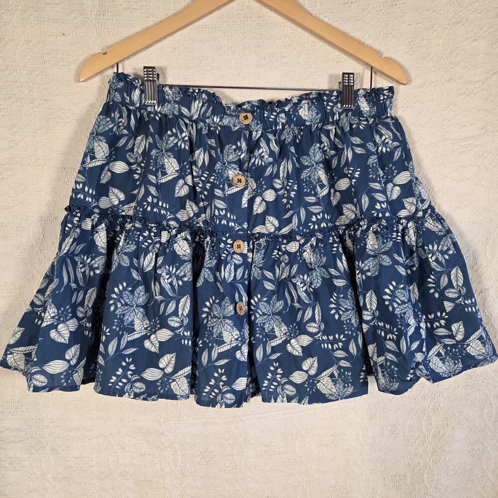 Eberjay‎ Floral Pattern Women's Skirt Blue/White Size L Flowy Beachy Cottagecore